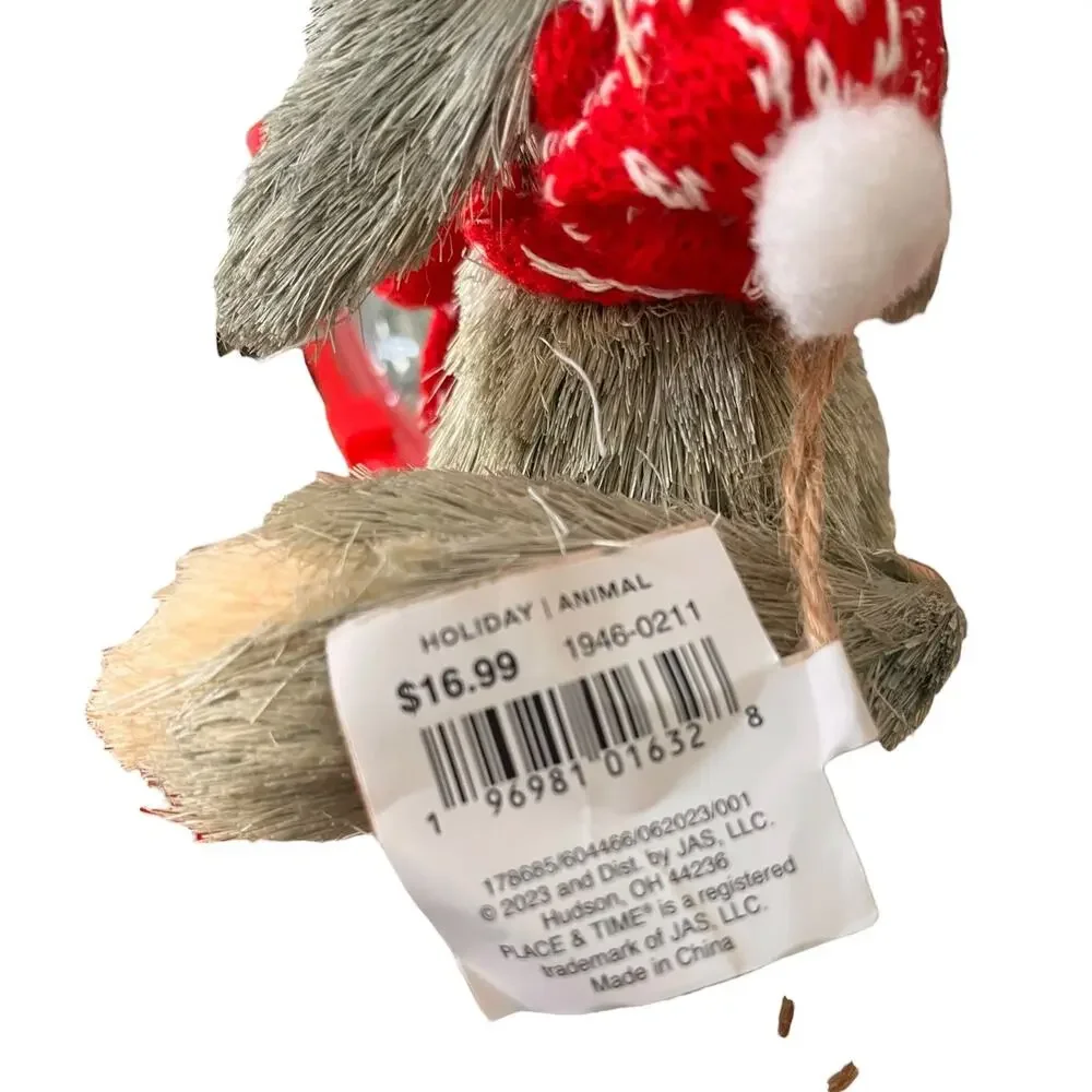 Lot of 3 Christmas Ornament Straw Squirrel Rabbit Small Holidays Forest Animals
